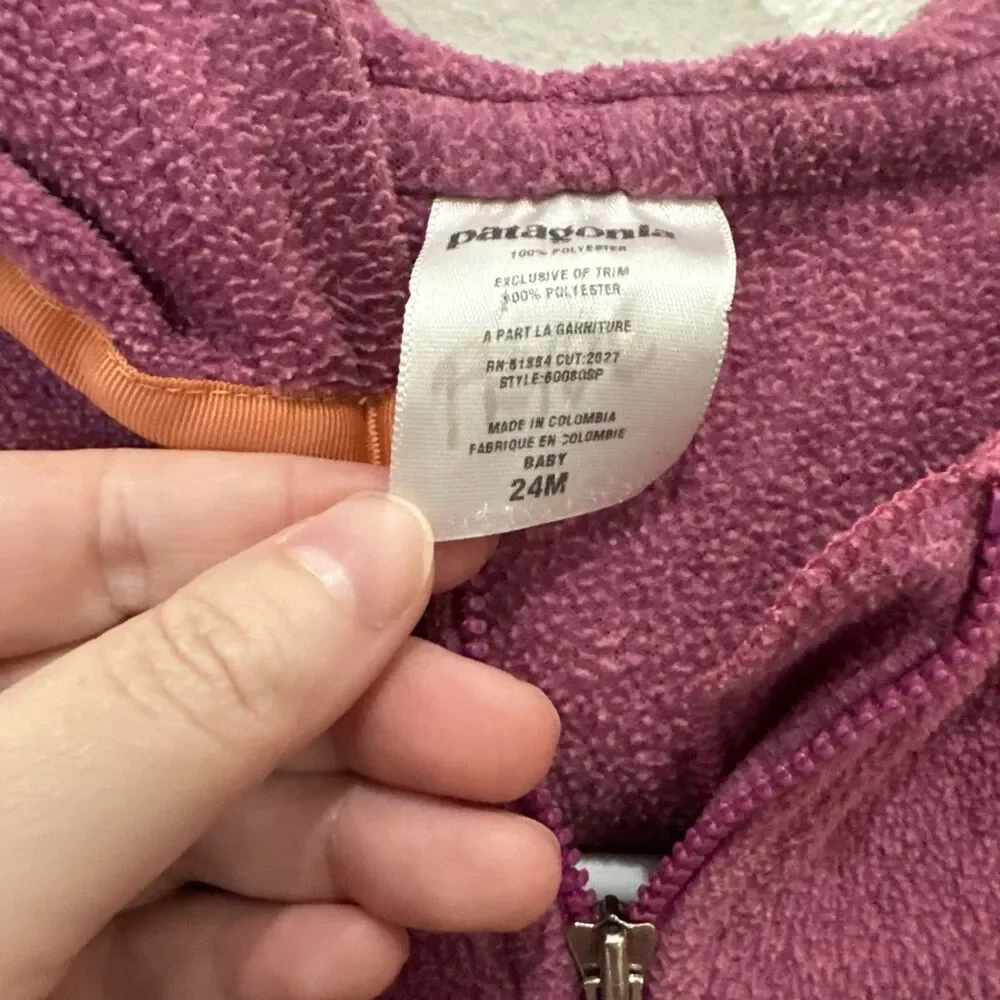 Patagonia Baby Toddler Planet Pink Orange Full Zip Hooded Fleece Jacket 24M